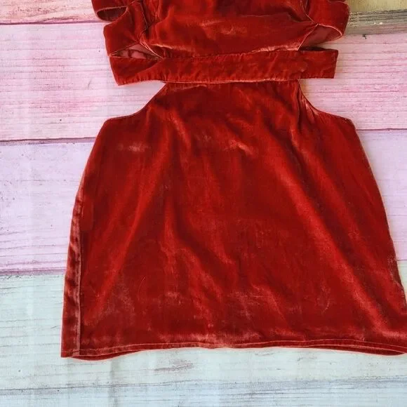 For Love & Lemons Rust Red Kate Velvet Strappy Cutout Overall‎ Mini Dress L - Picture 7 of 10